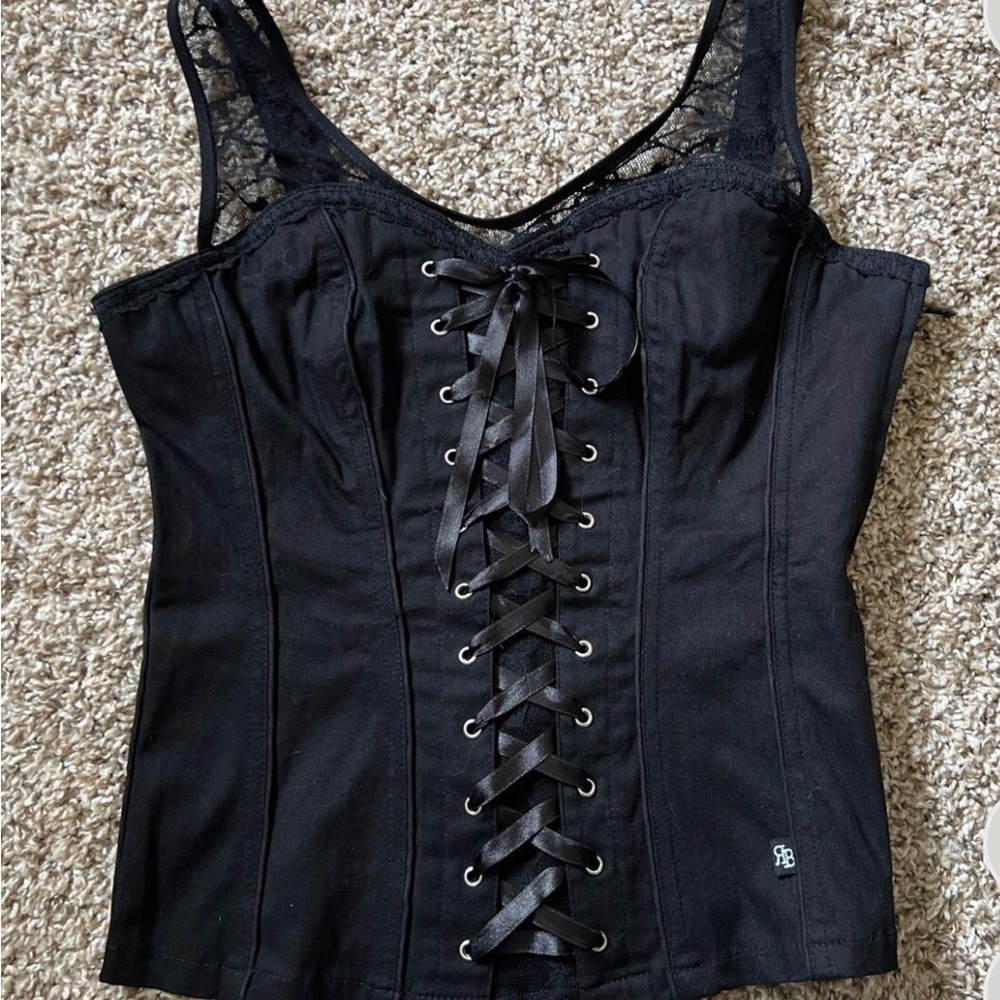 Royal Bones Black Lace-Up Camisole - Picture 2 of 6